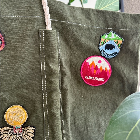 Free People Olive Green Tote Bag with Patches - Picture 9 of 11